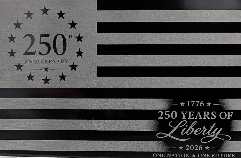 custom laser engraved aluminum wallet with flag design